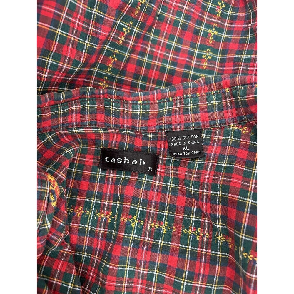 Vintage Casbah Button Up Shirt Long Sleeve Mens XL Red Green Plaid Rare - Picture 3 of 8